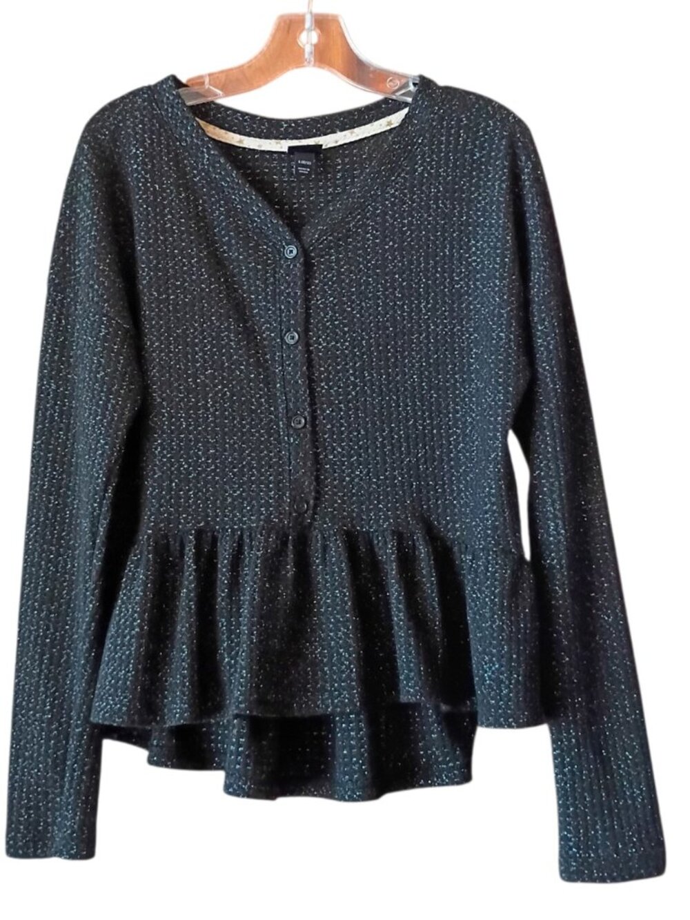 ART CLASS Girls Top Black Sparkle Knit Ruffle Hem Hi Lo Sz LARGE (10/12)